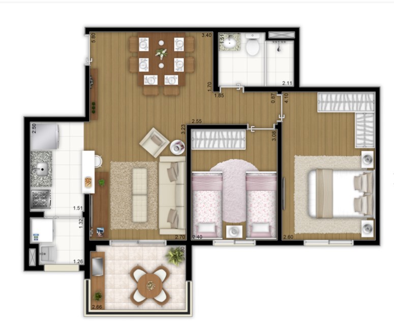condominio-flex-guarulhos-planta 60m2 2 dorms